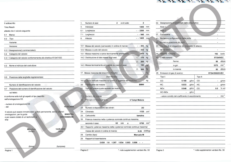 Certificato di conformità Bmw (CoC)