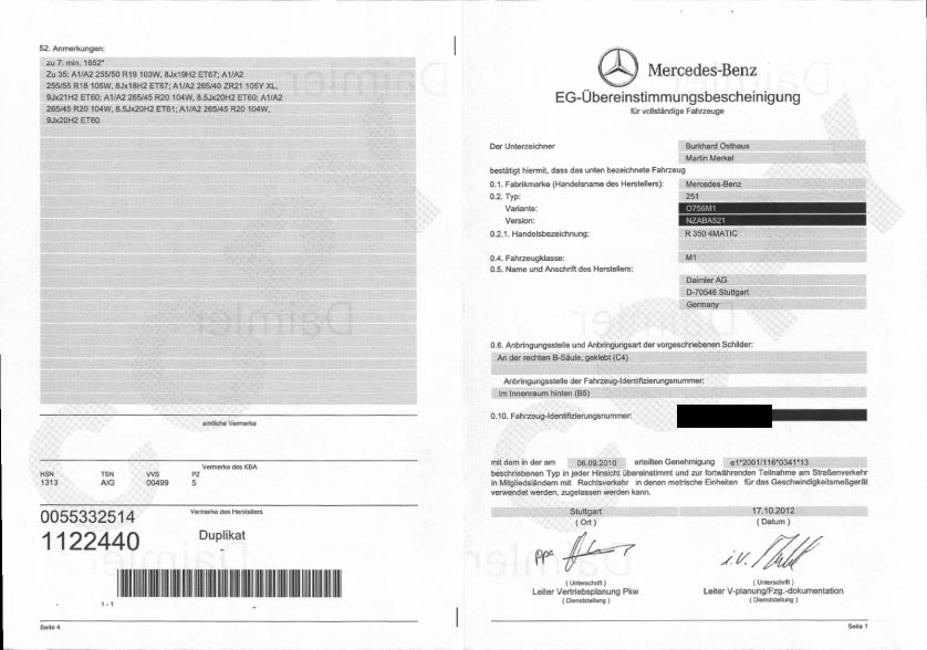 Certificato di conformità Mercedes (CoC)
